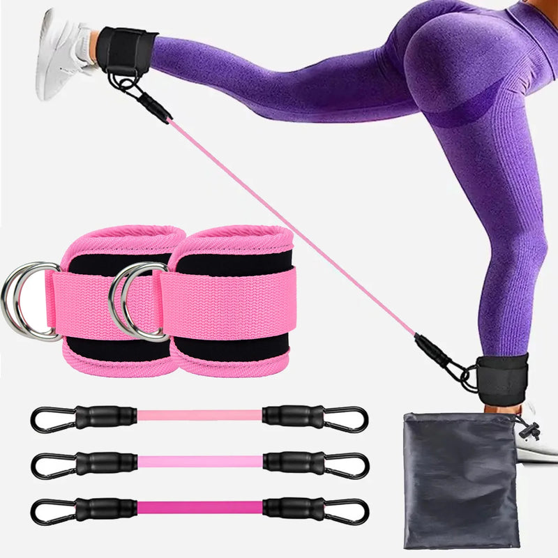 Kit de Tornozeleiras com Faixas Elásticas para Exercícios de Glúteo e Pernas
