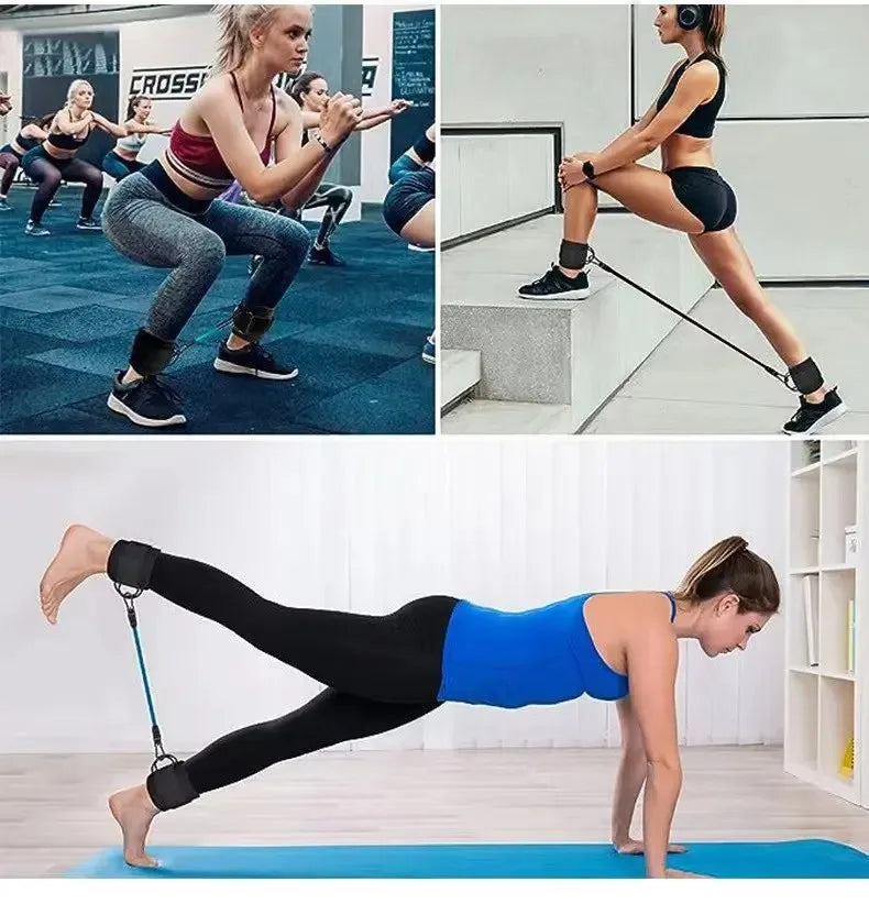 Kit de Tornozeleiras com Faixas Elásticas para Exercícios de Glúteo e Pernas